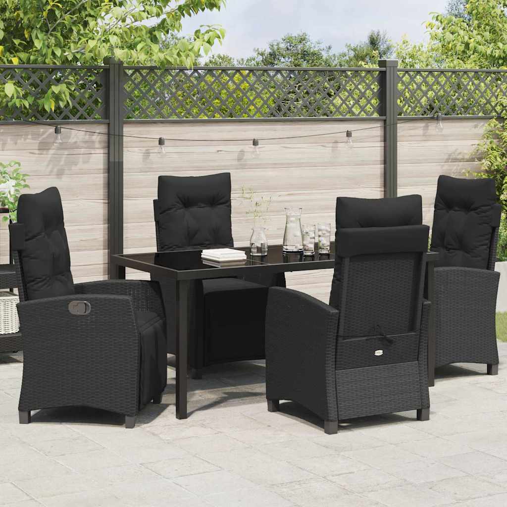 Garden Dining Set with Cushion 5 pcs Black Poly Rattan