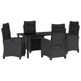 Garden Dining Set with Cushion 5 pcs Black Poly Rattan - Front View