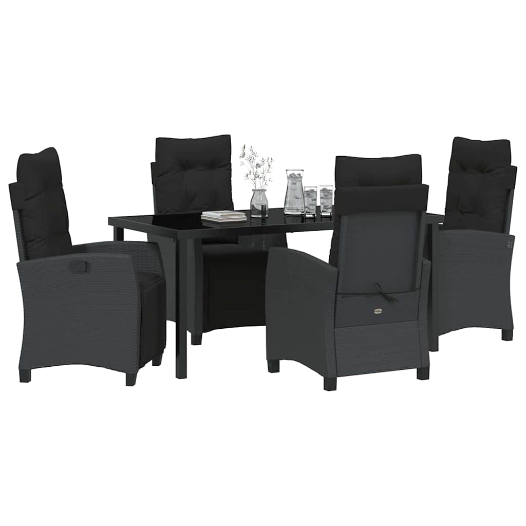 Garden Dining Set with Cushion 5 pcs Black Poly Rattan