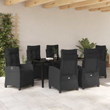 Garden Dining Set with Cushion 7 pcs Black Poly Rattan