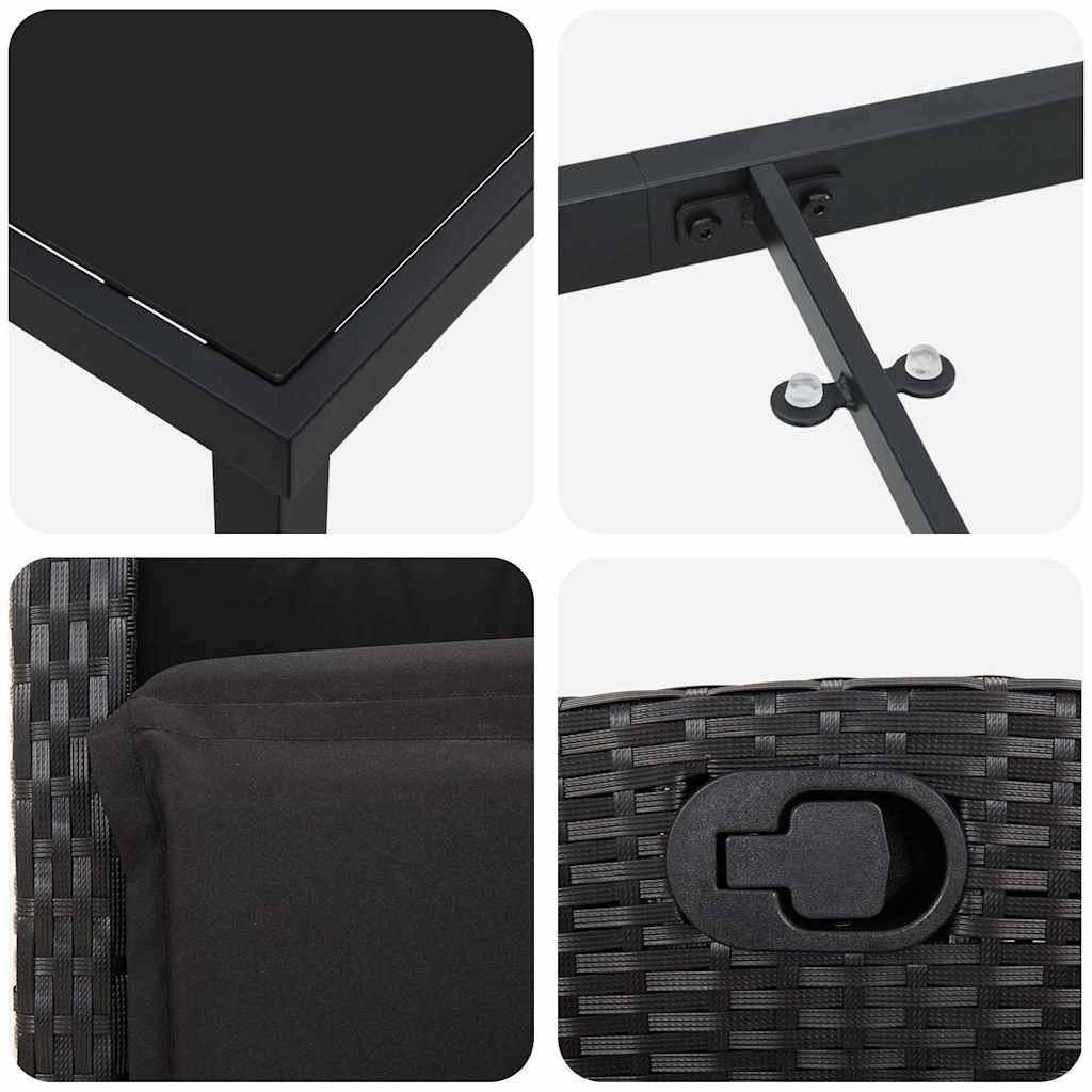 Garden Dining Set with Cushion 7 pcs Black Poly Rattan