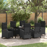 Garden Dining Set with Cushion 7 pcs Black Poly Rattan