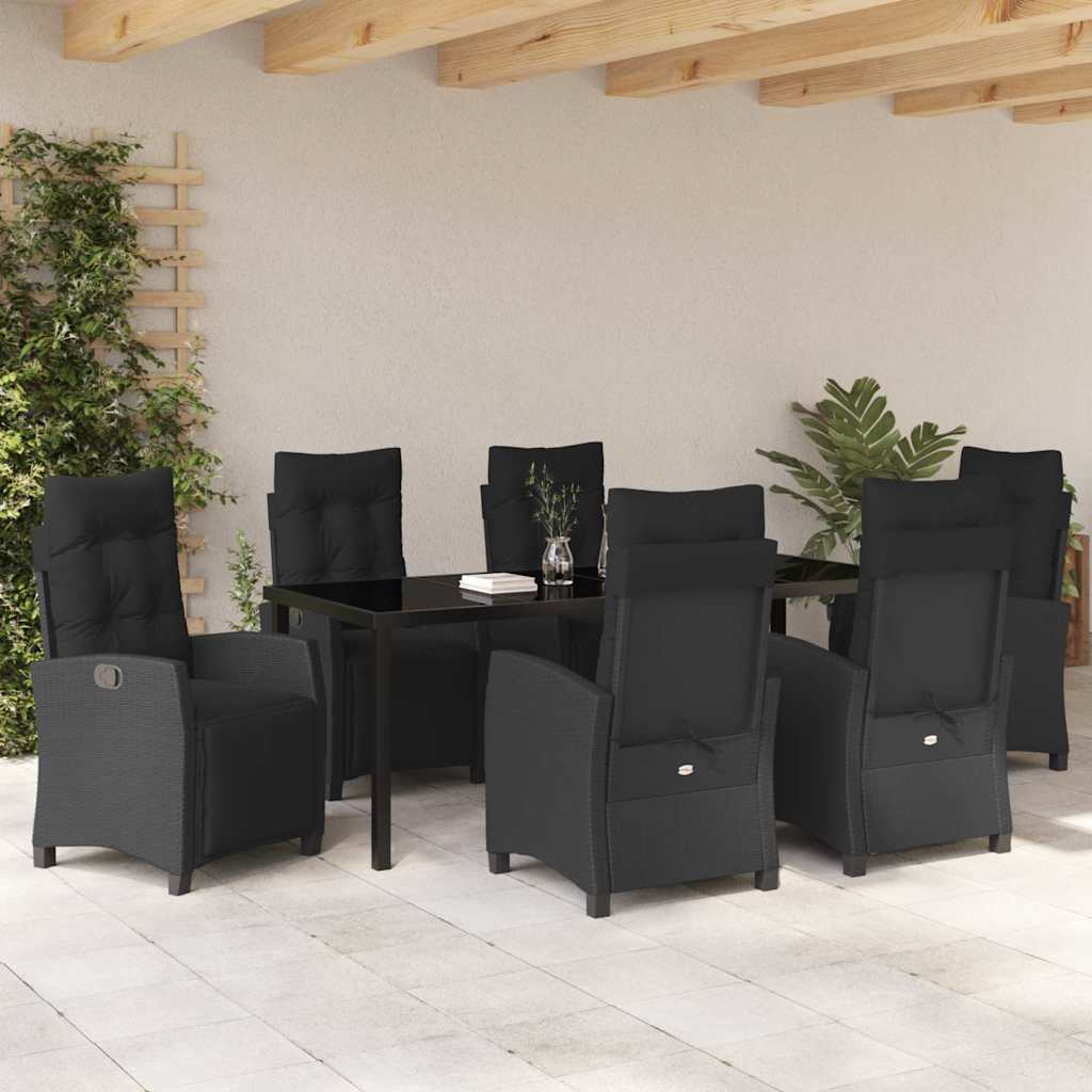 Garden Dining Set with Cushion 7 pcs Black Poly Rattan