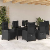 Garden Dining Set with Cushion 7 pcs Black Poly Rattan