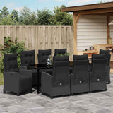 Garden Dining Set with Cushion 9 pcs Black Poly Rattan