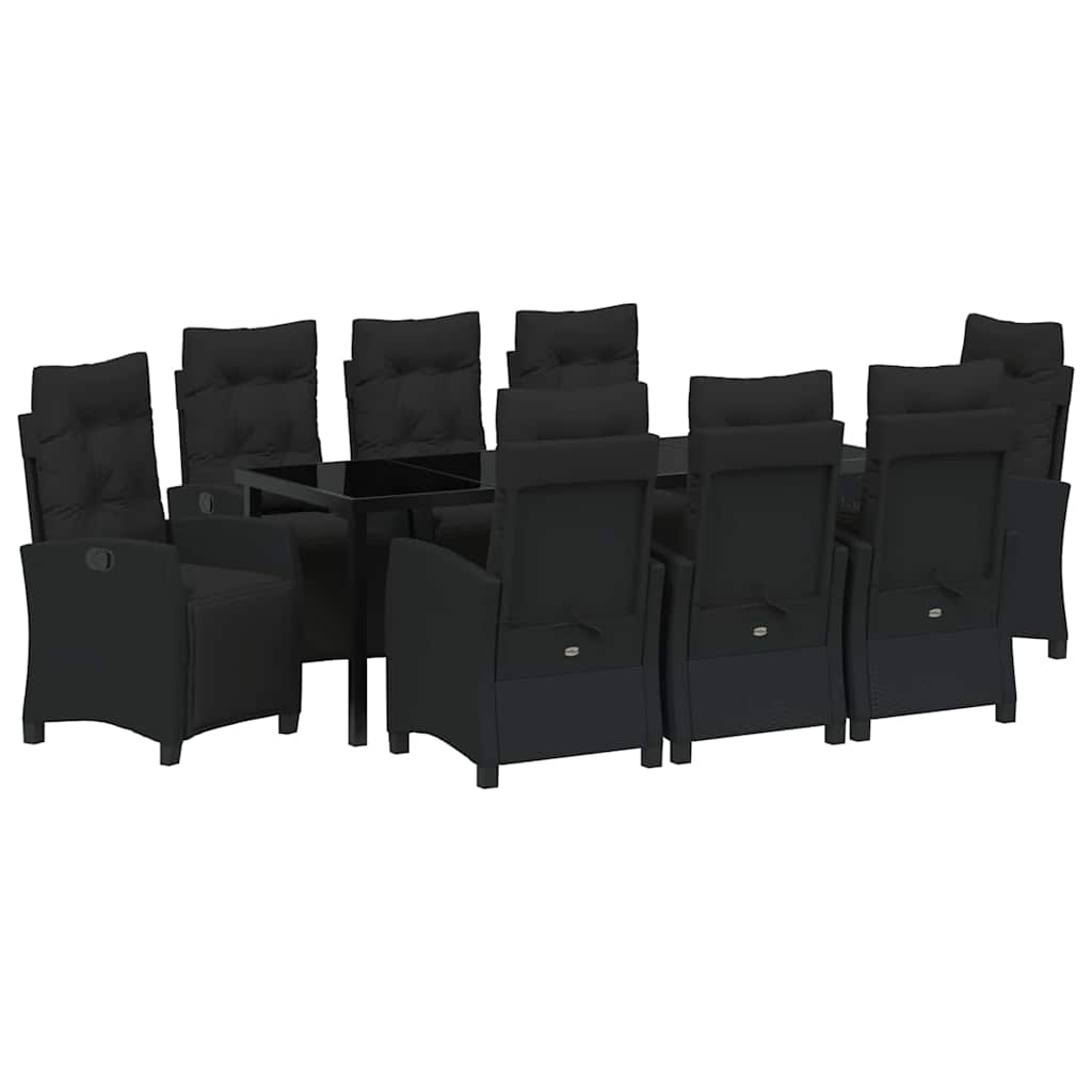 Garden Dining Set with Cushion 9 pcs Black Poly Rattan