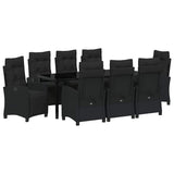 Garden Dining Set with Cushion 9 pcs Black Poly Rattan