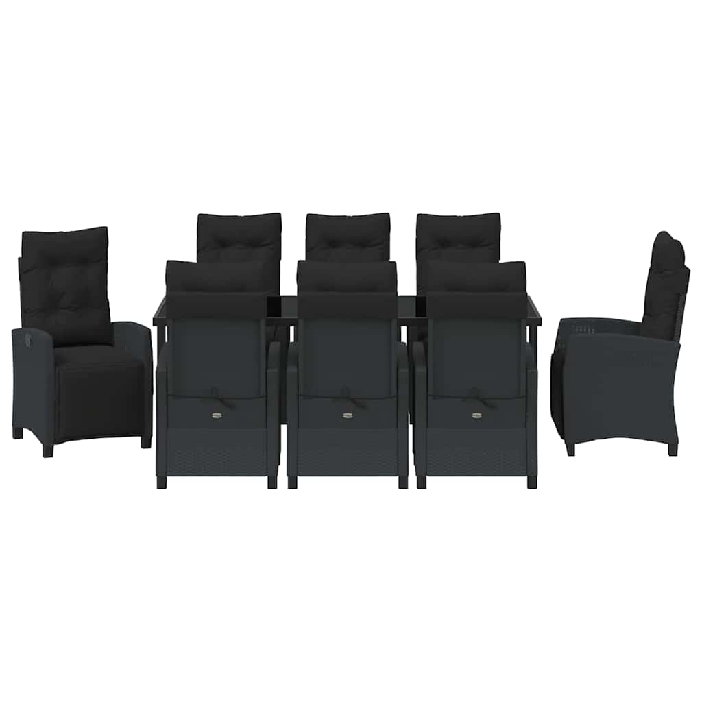 Garden Dining Set with Cushion 9 pcs Black Poly Rattan