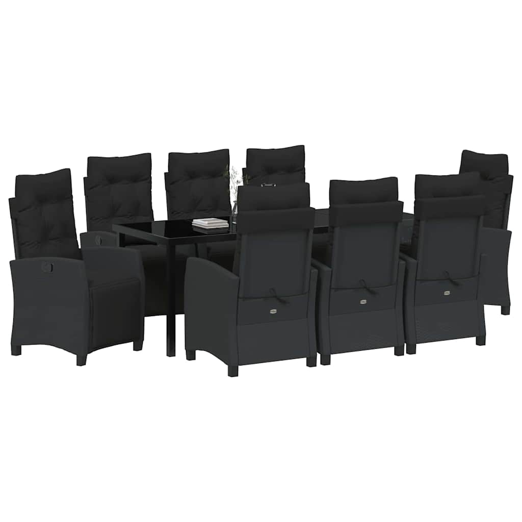 Garden Dining Set with Cushion 9 pcs Black Poly Rattan