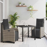 Garden Dining Set with Cushion 3 pcs Grey Poly Rattan