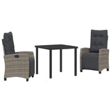 Garden Dining Set with Cushion 3 pcs Grey Poly Rattan - Front View