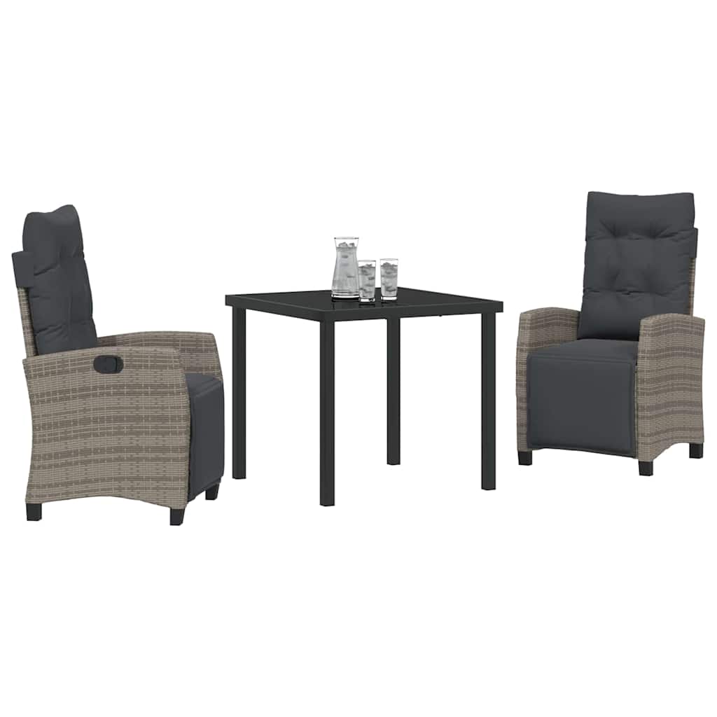 Garden Dining Set with Cushion 3 pcs Grey Poly Rattan