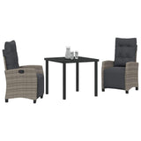 Garden Dining Set with Cushion 3 pcs Grey Poly Rattan