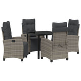 Garden Dining Set with Cushion 5 pcs Grey Poly Rattan - Front View