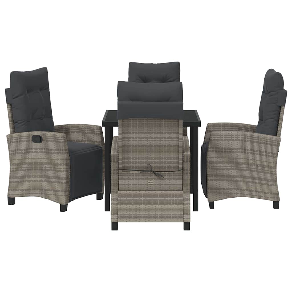 Garden Dining Set with Cushion 5 pcs Grey Poly Rattan