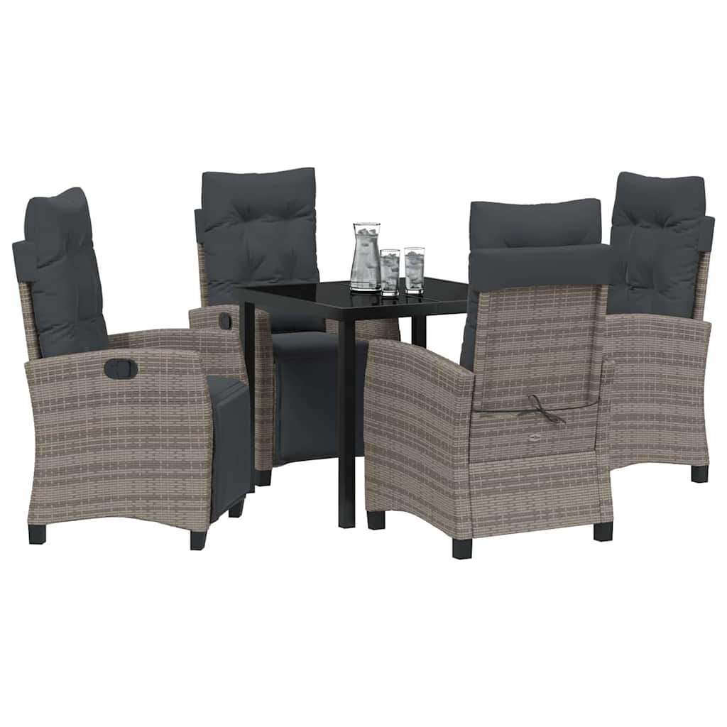 Garden Dining Set with Cushion 5 pcs Grey Poly Rattan