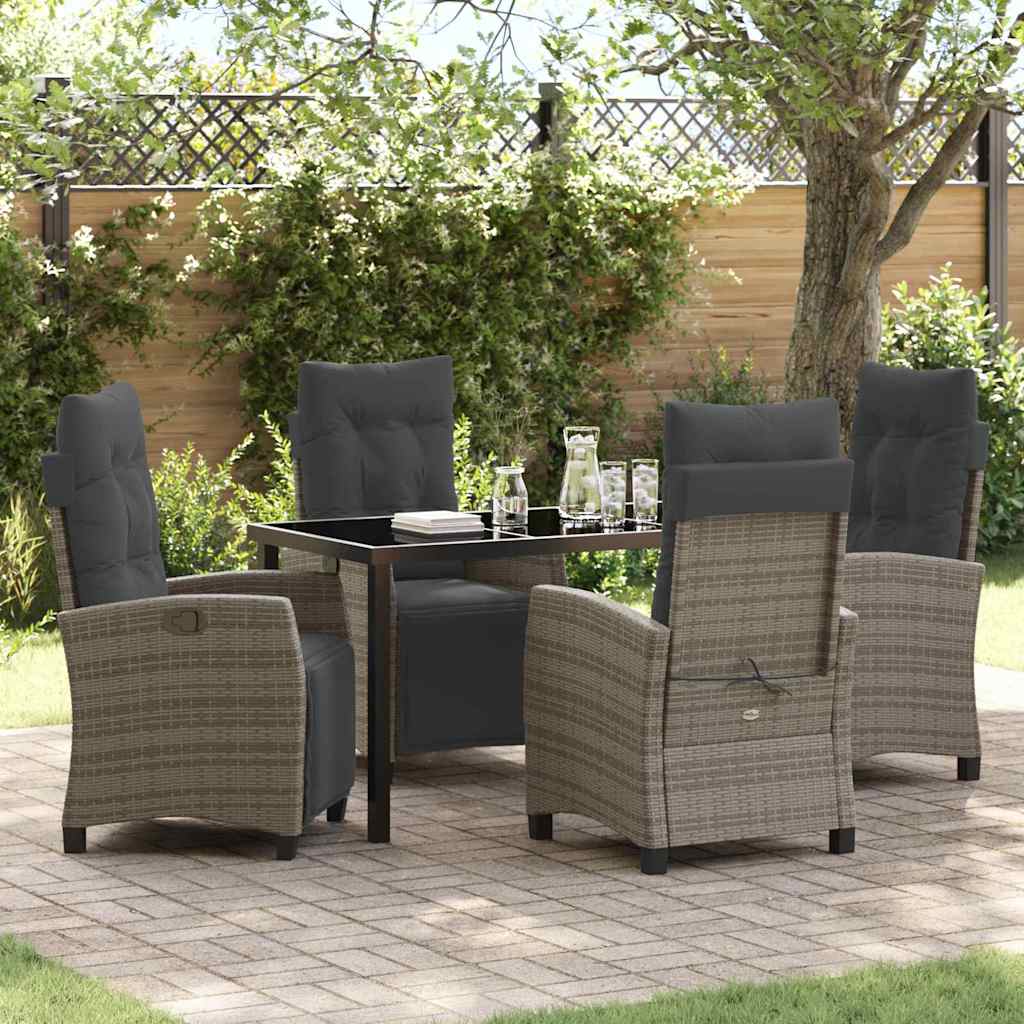 Garden Dining Set with Cushion 5 pcs Grey Poly Rattan