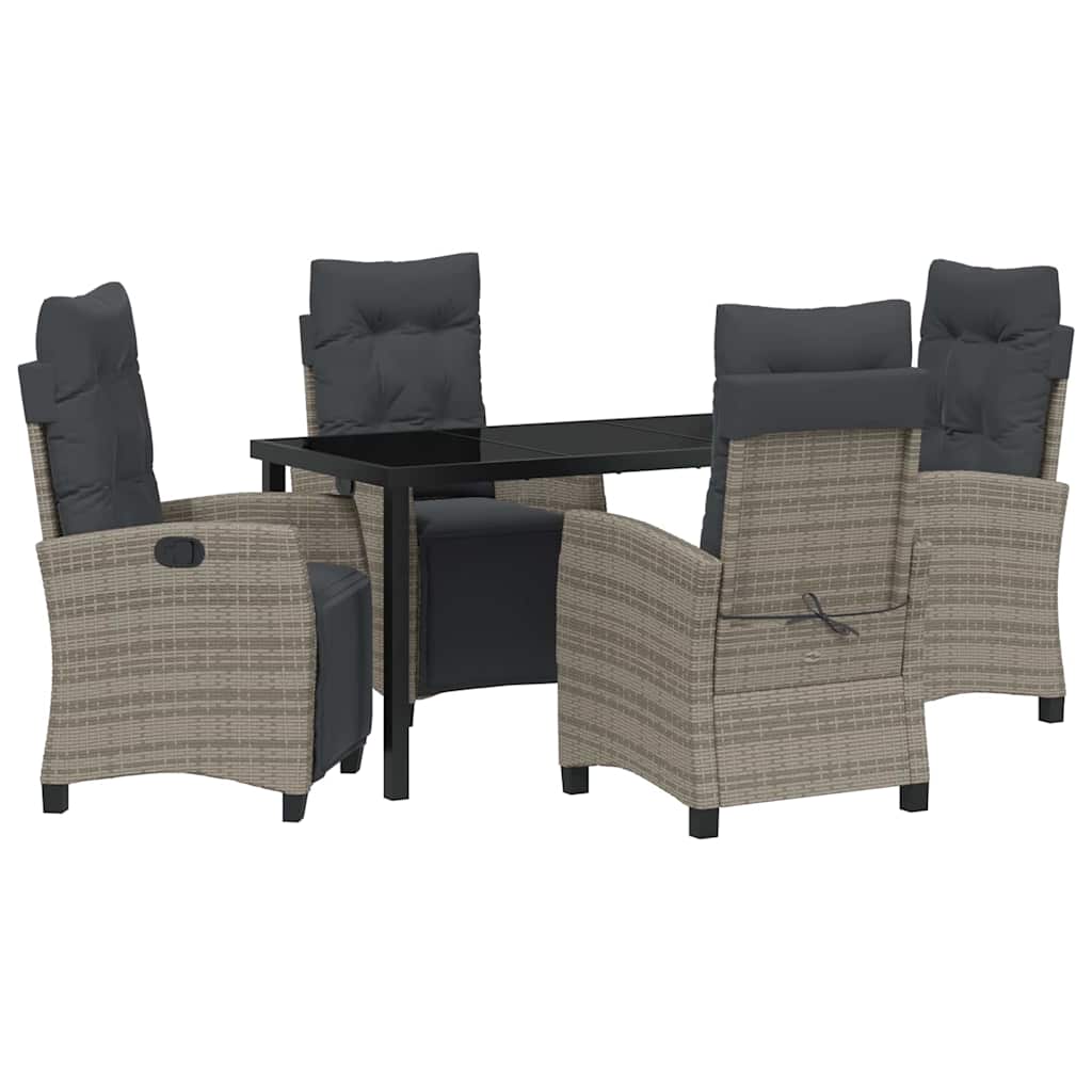 Garden Dining Set with Cushion 5 pcs Grey Poly Rattan
