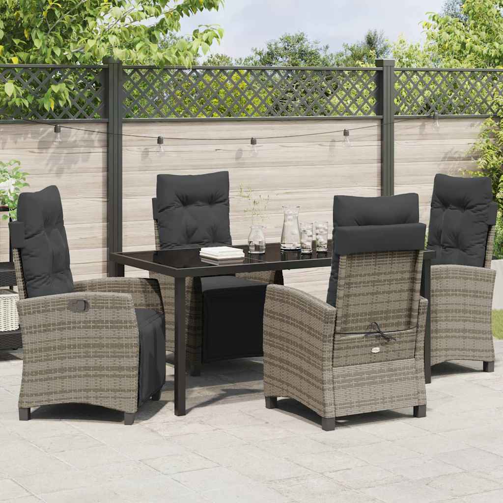 Garden Dining Set with Cushion 5 pcs Grey Poly Rattan