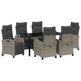 Garden Dining Set with Cushion 7 pcs Grey Poly Rattan - Front View