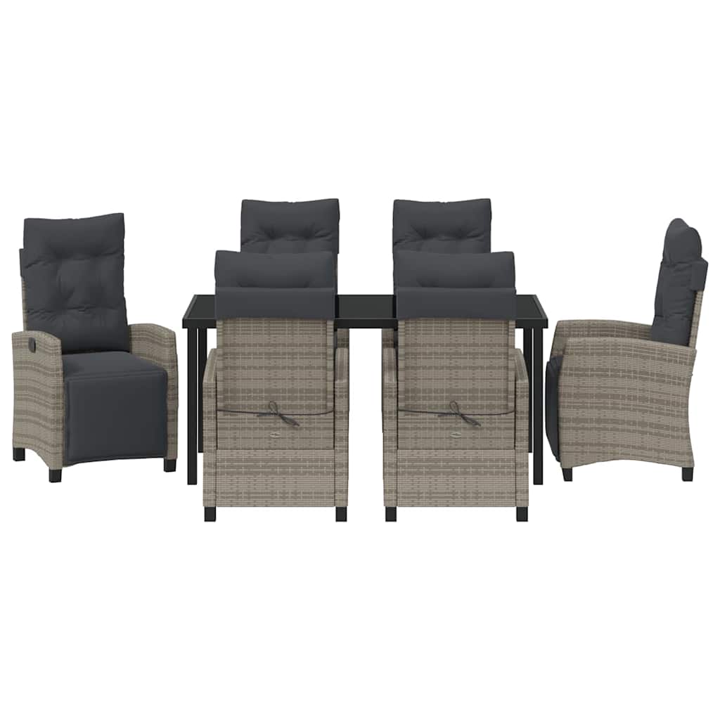 Garden Dining Set with Cushion 7 pcs Grey Poly Rattan