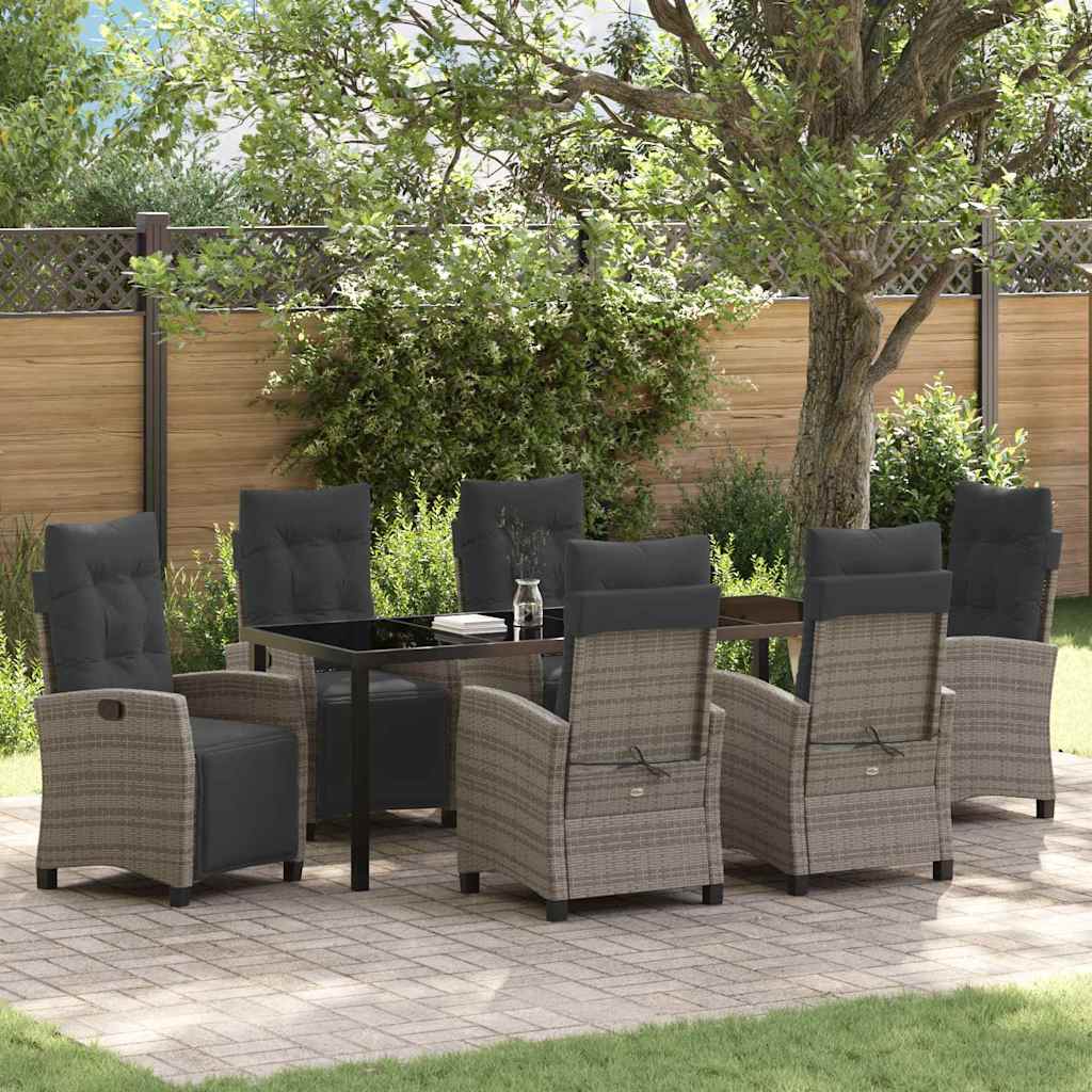 Garden Dining Set with Cushion 7 pcs Grey Poly Rattan