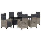 Garden Dining Set with Cushion 7 pcs Grey Poly Rattan