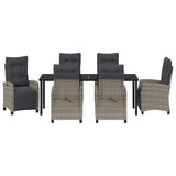 Garden Dining Set with Cushion 7 pcs Grey Poly Rattan - Rear View