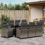 Garden Dining Set with Cushion 9 pcs Grey Poly Rattan - Top-Down View
