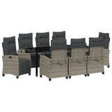 Garden Dining Set with Cushion 9 pcs Grey Poly Rattan - Front View