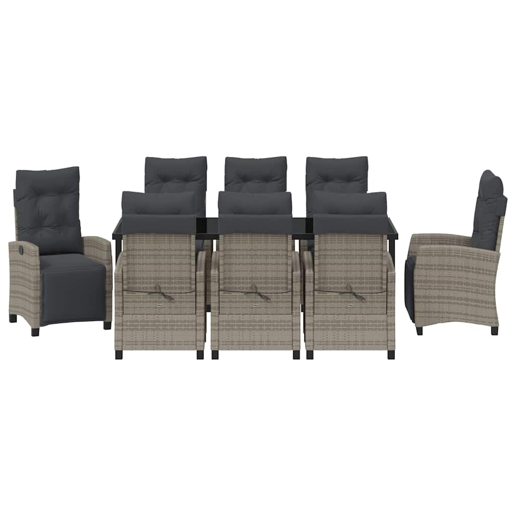 Garden Dining Set with Cushion 9 pcs Grey Poly Rattan