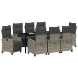 Garden Dining Set with Cushion 9 pcs Grey Poly Rattan - Side View