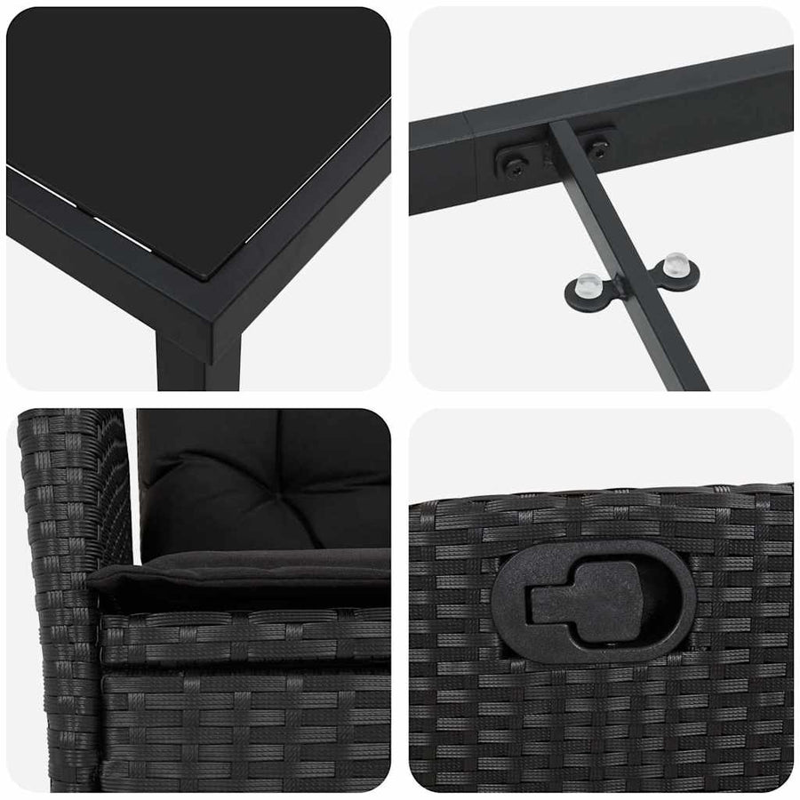 Garden Dining Set 3 pcs Black Poly Rattan