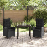Garden Dining Set with Cushion 3 pcs Black Poly Rattan - Top-Down View