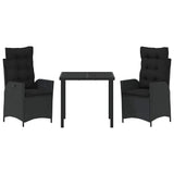 Garden Dining Set with Cushion 3 pcs Black Poly Rattan
