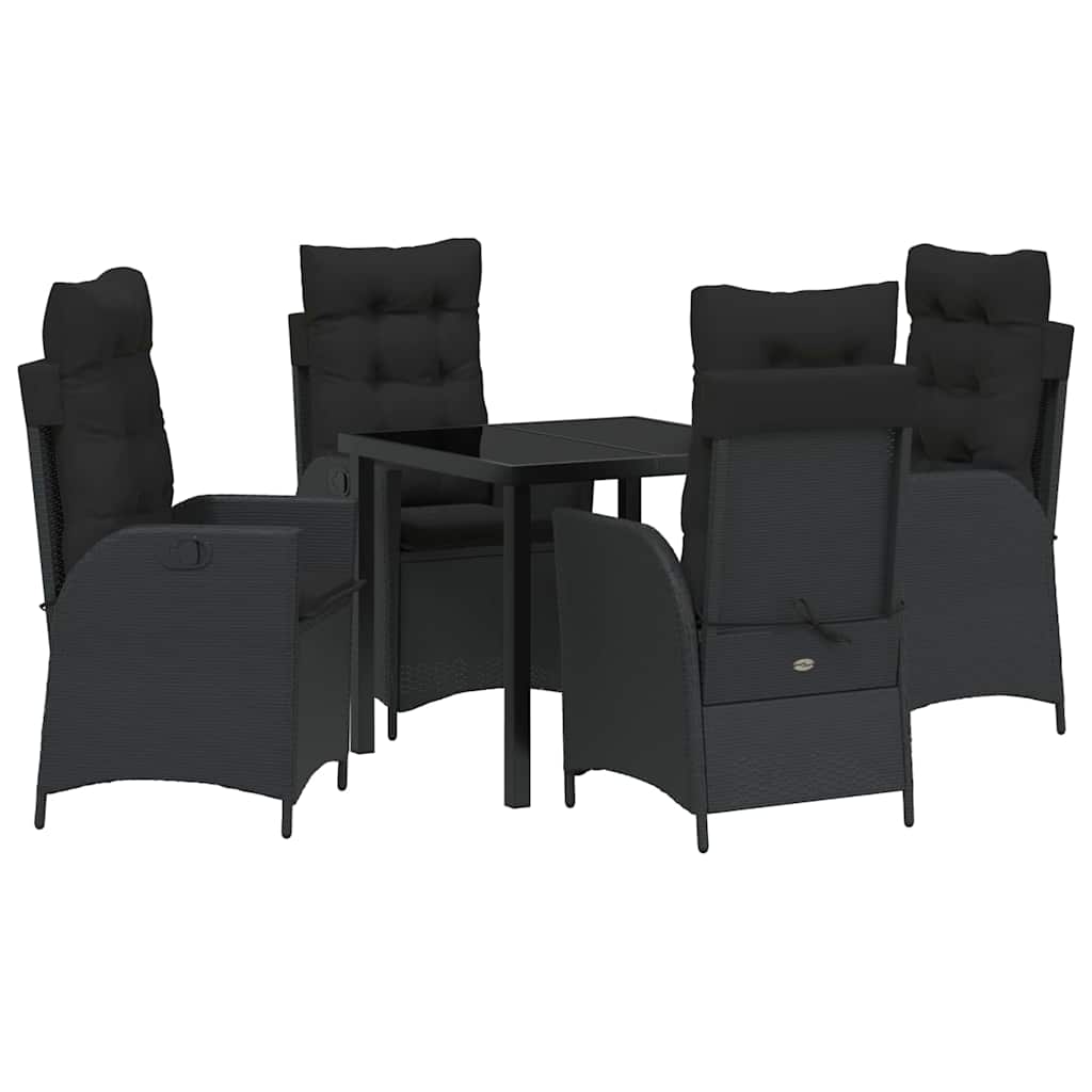 Garden Dining Set with Cushion 5 pcs Black Poly Rattan