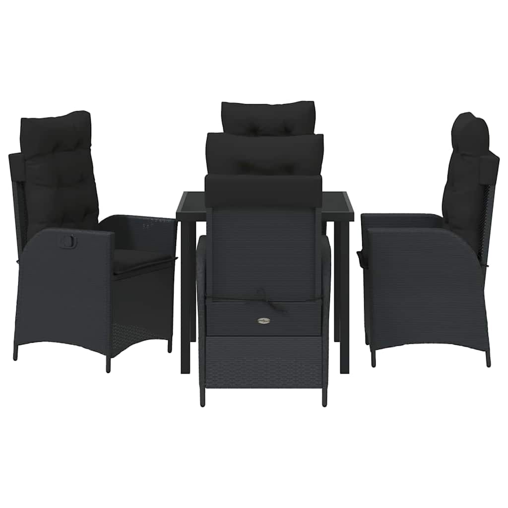 Garden Dining Set with Cushion 5 pcs Black Poly Rattan