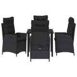 Garden Dining Set with Cushion 5 pcs Black Poly Rattan