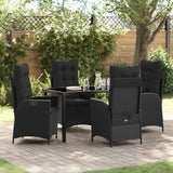Garden Dining Set with Cushion 5 pcs Black Poly Rattan