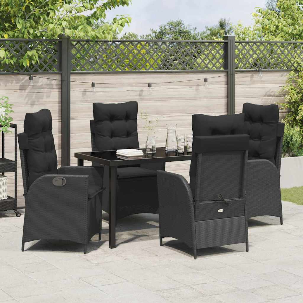 Garden Dining Set with Cushion 5 pcs Black Poly Rattan