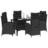 Garden Dining Set with Cushion 5 pcs Black Poly Rattan - Side View