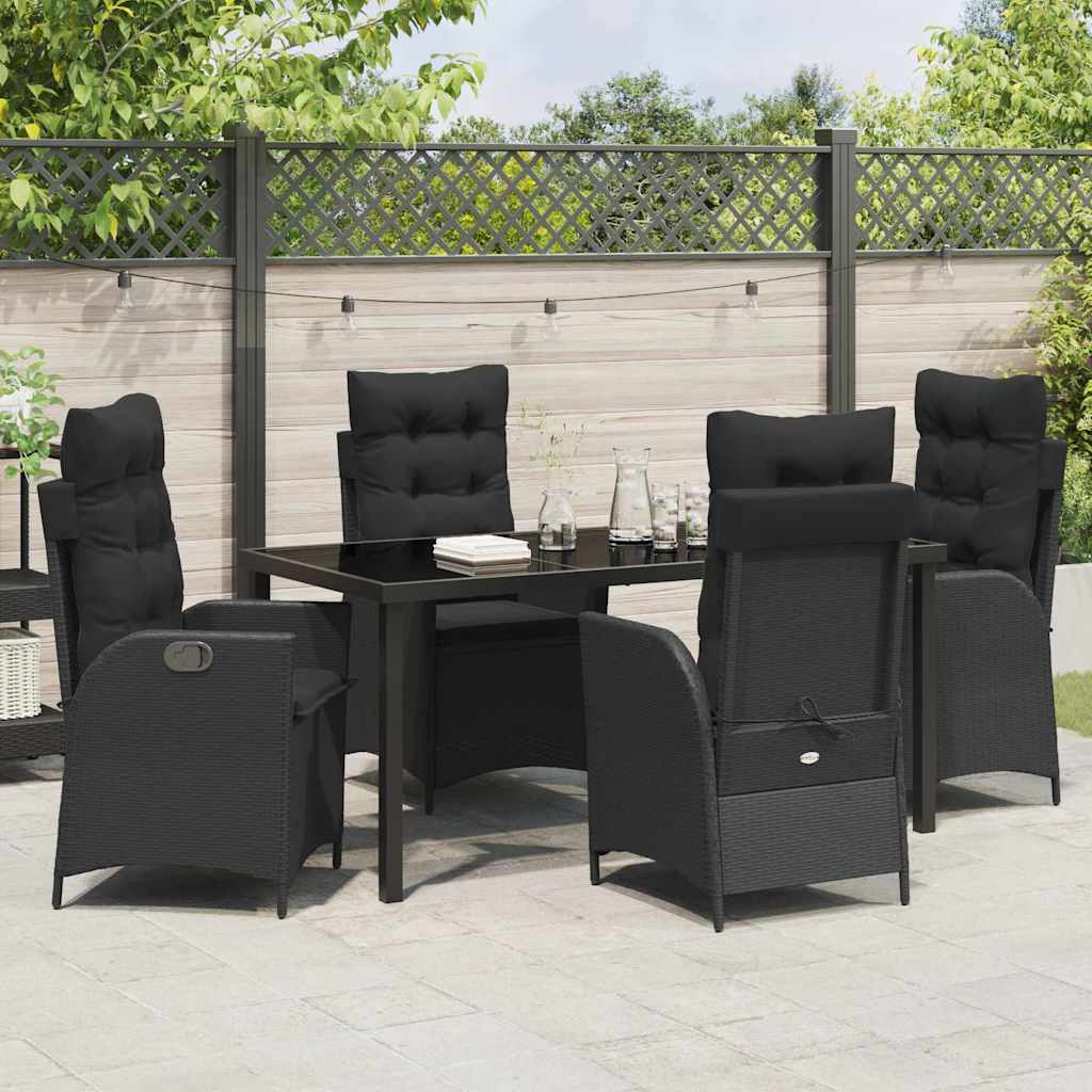 Garden Dining Set with Cushion 5 pcs Black Poly Rattan