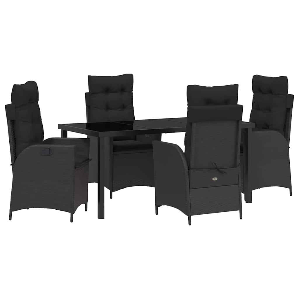Garden Dining Set with Cushion 5 pcs Black Poly Rattan