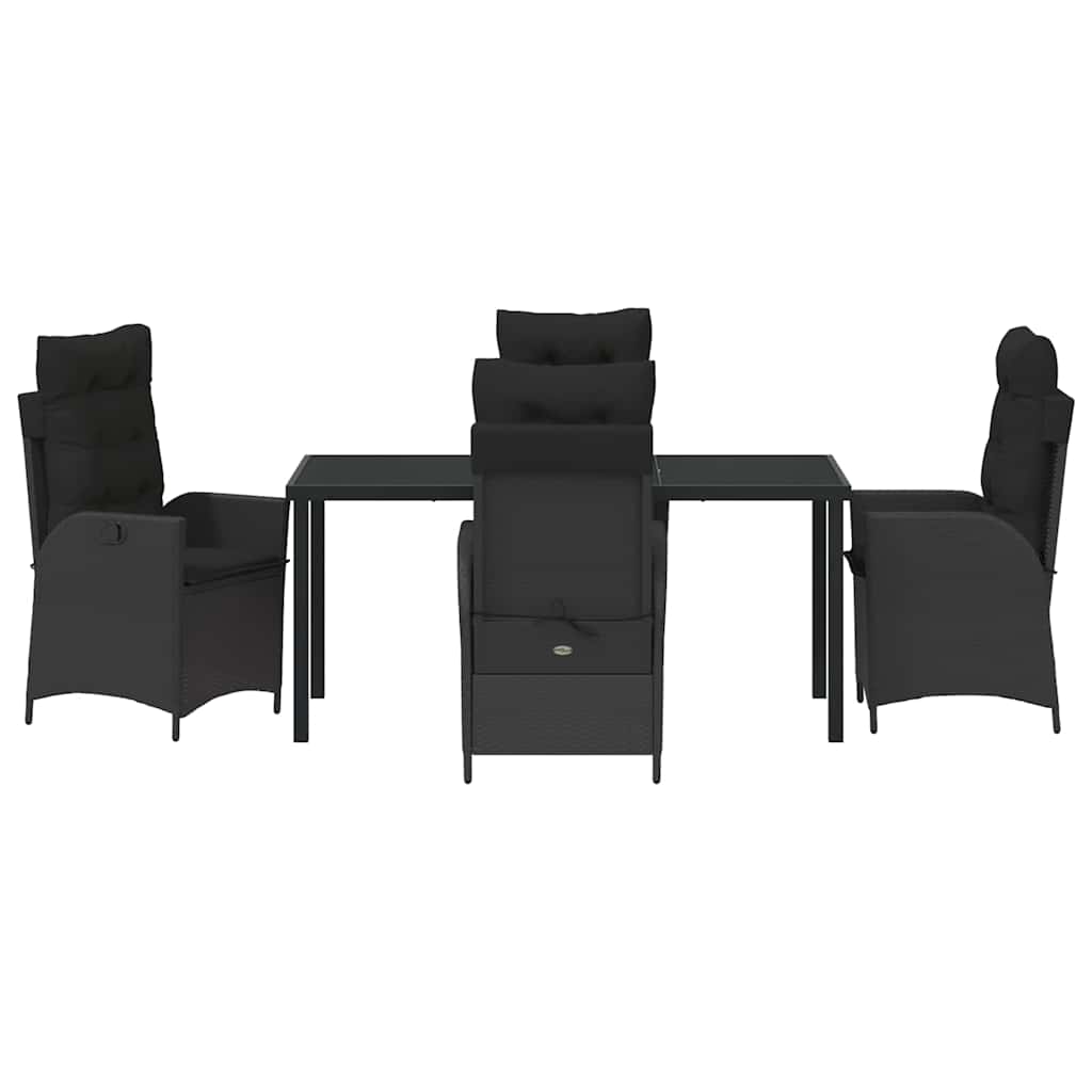Garden Dining Set with Cushion 5 pcs Black Poly Rattan