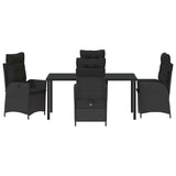 Garden Dining Set with Cushion 5 pcs Black Poly Rattan
