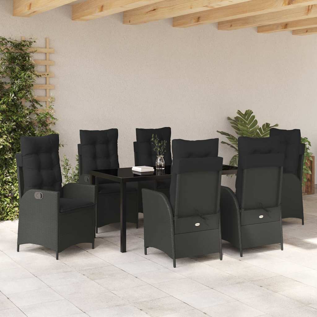Garden Dining Set with Cushion 7 pcs Black Poly Rattan