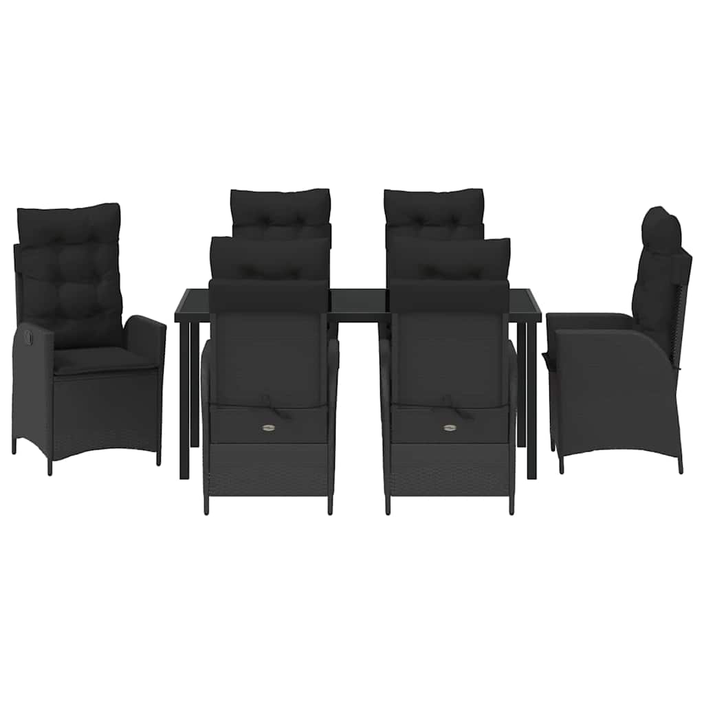 Garden Dining Set with Cushion 7 pcs Black Poly Rattan