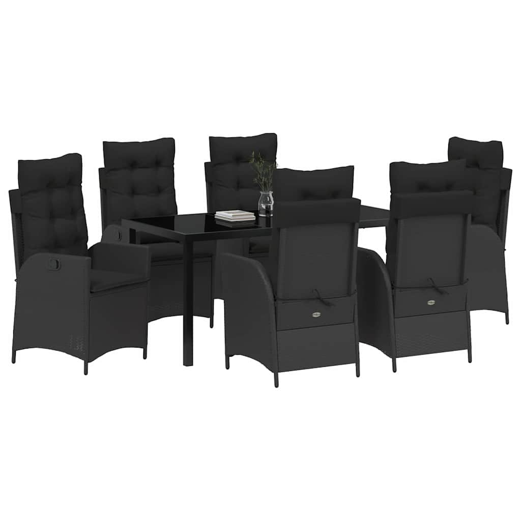 Garden Dining Set with Cushion 7 pcs Black Poly Rattan