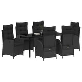 Garden Dining Set with Cushion 7 pcs Black Poly Rattan - Side View