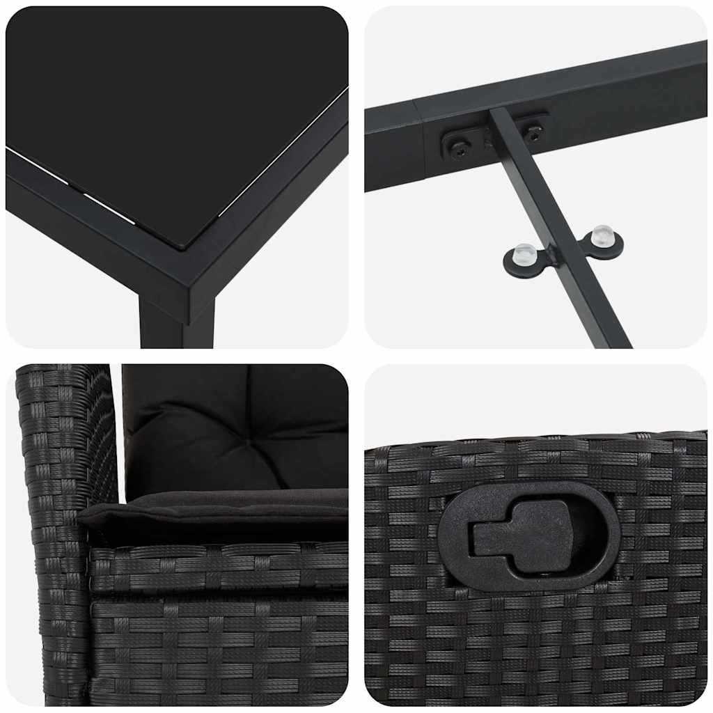 Garden Dining Set with Cushion 7 pcs Black Poly Rattan